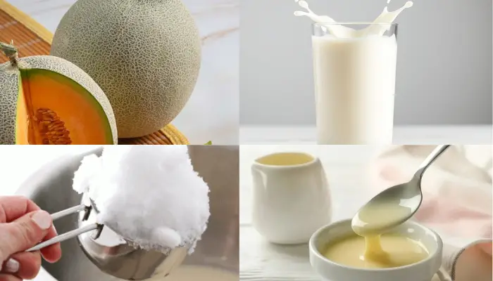 Nguyên liệu cần chuẩn bị làm bingsu dưa lưới Nguyên liệu làm bingsu dưa lưới