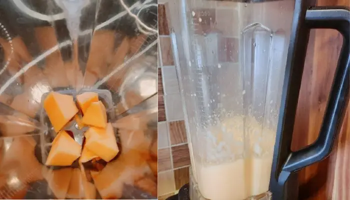 Xay nhuyễn dưa lưới vàng cùng các nguyên liệu