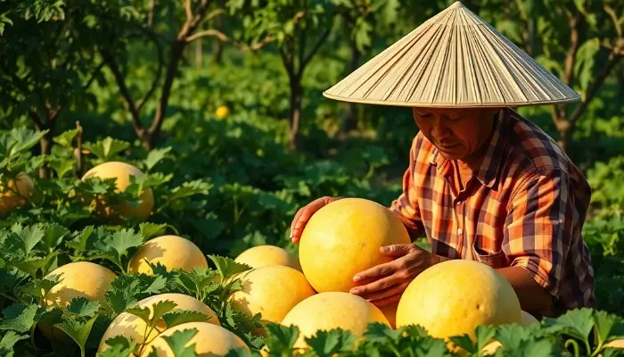 Thu hoạch dưa lưới